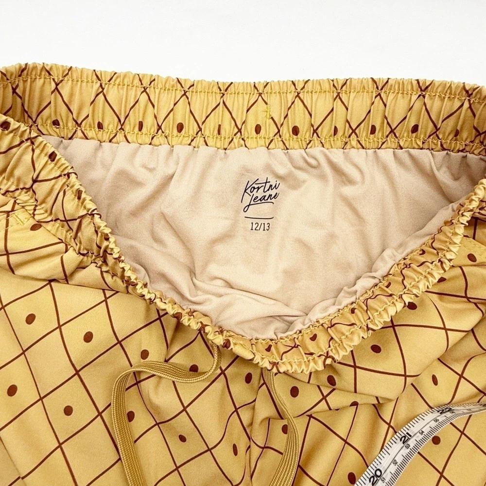 Kortni Jeane Kids Mustard Yellow Diamond Polka Dot Swim Trunks Shorts Size 12/13